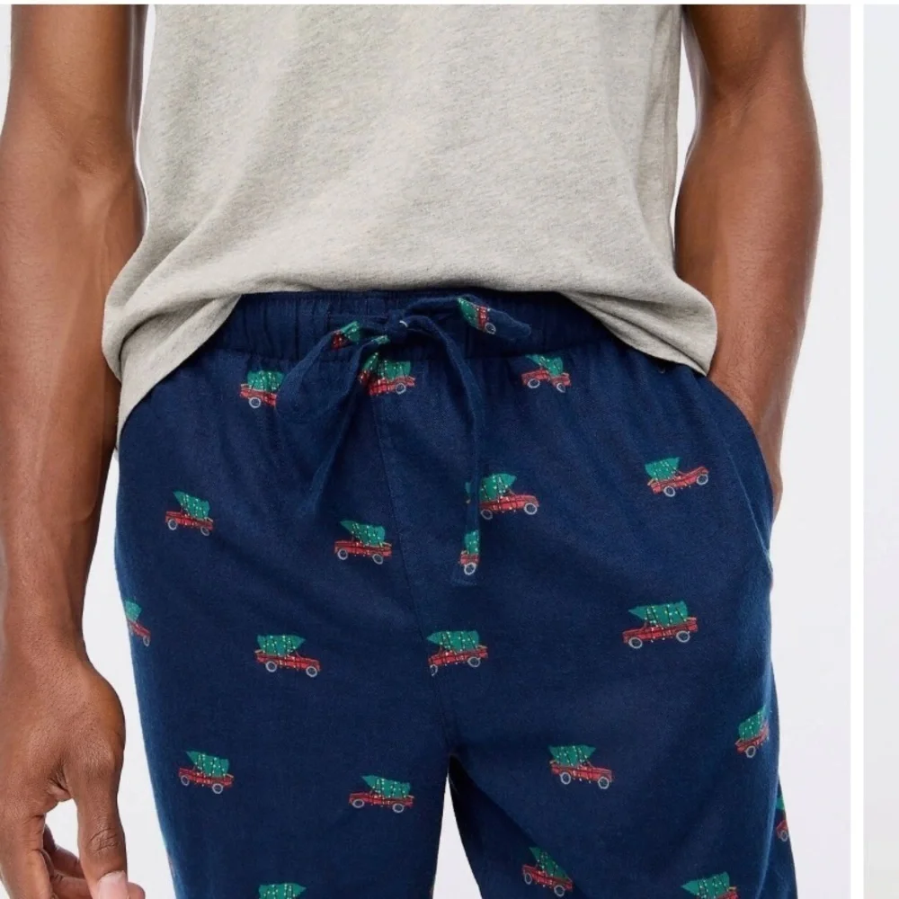 J. Crew Christmas pajama pants tree on wagon graphic